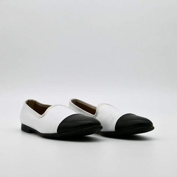 DEL TORO Women's Toe Cap Leather Flats Black White - Picture 2 of 6